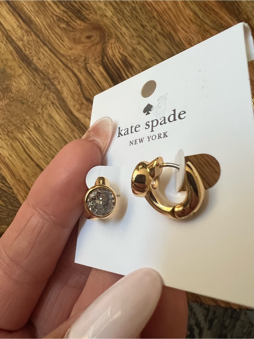 kate spade Gold Tone Huggie Hoop “keep sparking”and Crystal Stud Earrings - Picture 3 of 4